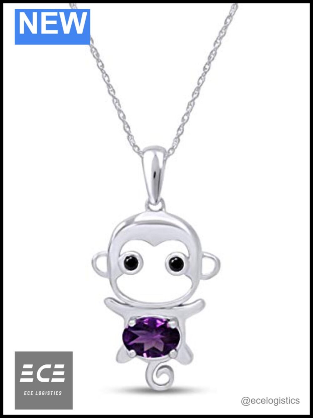 14K Gold Plated 925 Sterling Silver Monkey Pendant Necklace with Simulated